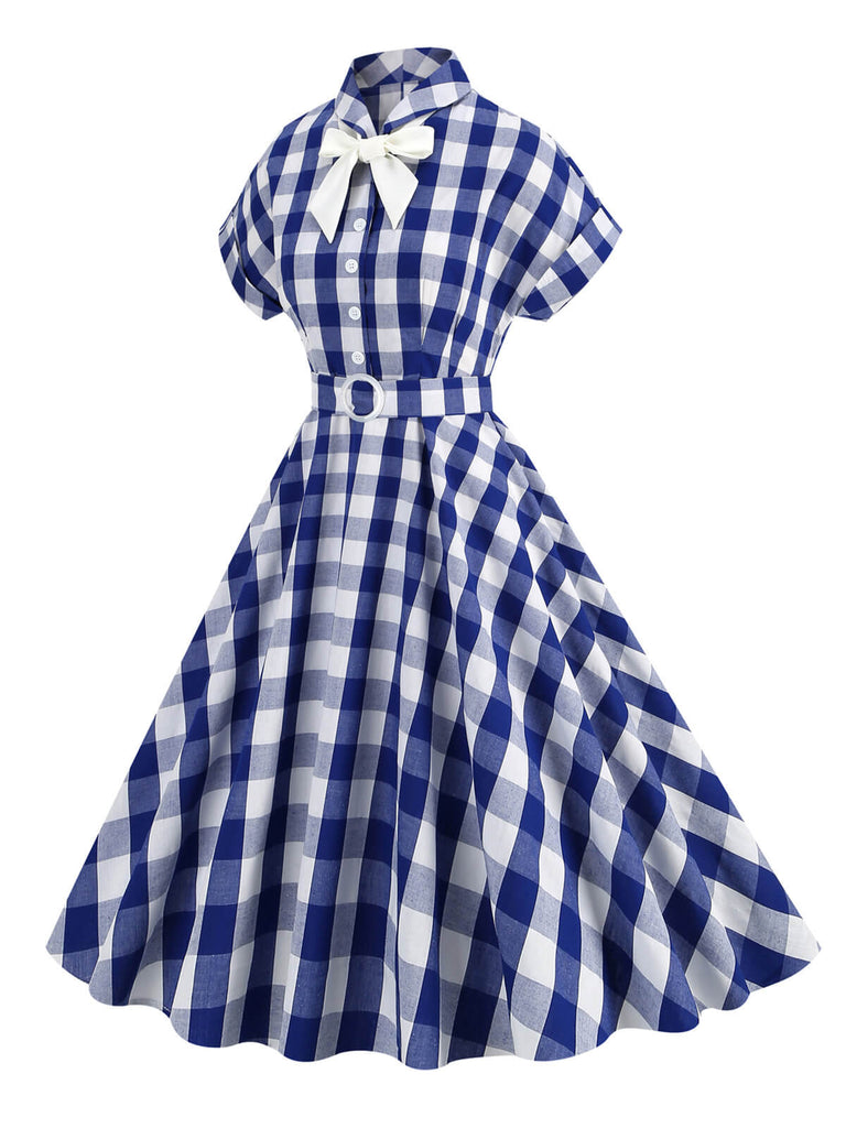 1950s Plaid Bow Lapel Swing Dress — vintage elegance for the modern woman