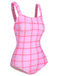 1950s Plaid Elastic Gathers One-Piece Swimsuit, vintage swimsuit, pin-up swimwear - perfect for women who love vintage and retro fashion