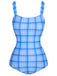1950s Plaid Elastic Gathers One-Piece Swimsuit, vintage swimsuit, pin-up swimwear - perfect for women who love vintage and retro fashion