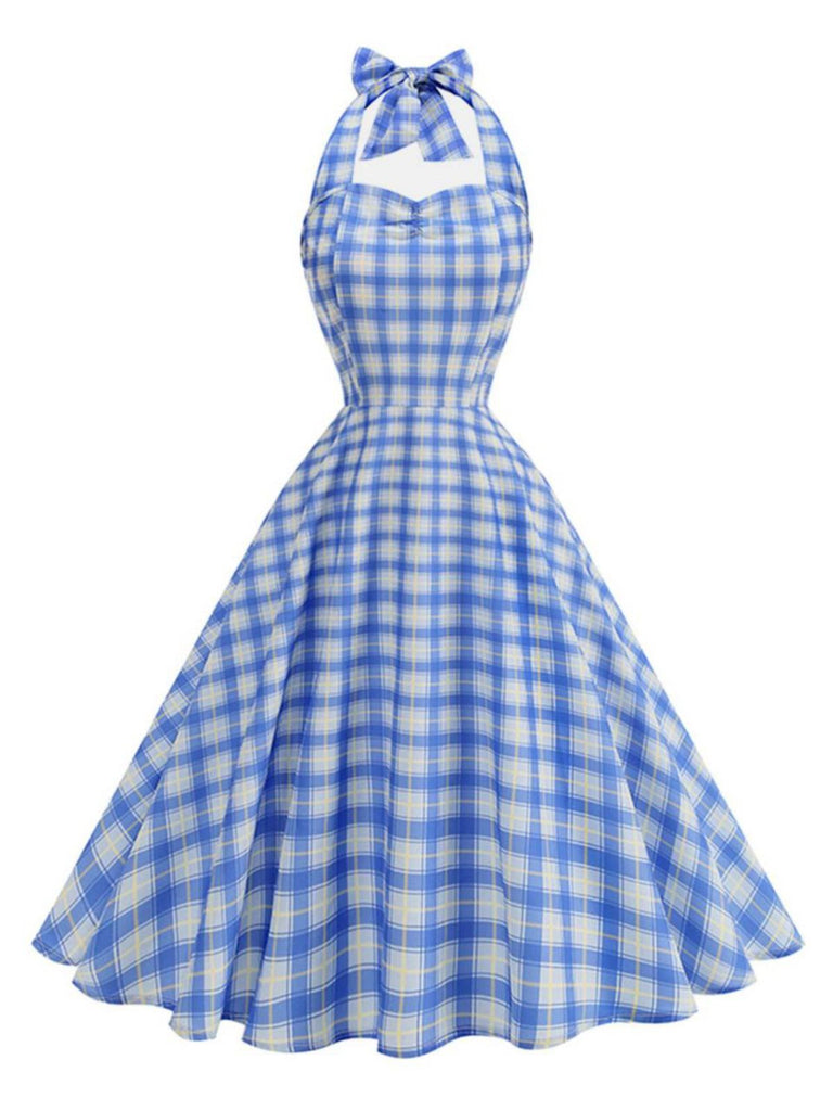 1950s Plaid Halter Sweetheart Neck Dress - vintage dress, retro fashion, rockabilly