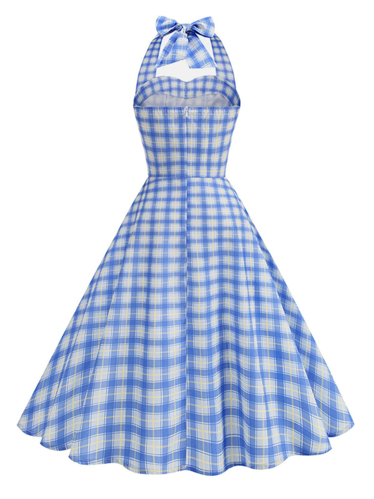 1950s Plaid Halter Sweetheart Neck Dress - vintage dress, retro fashion, rockabilly