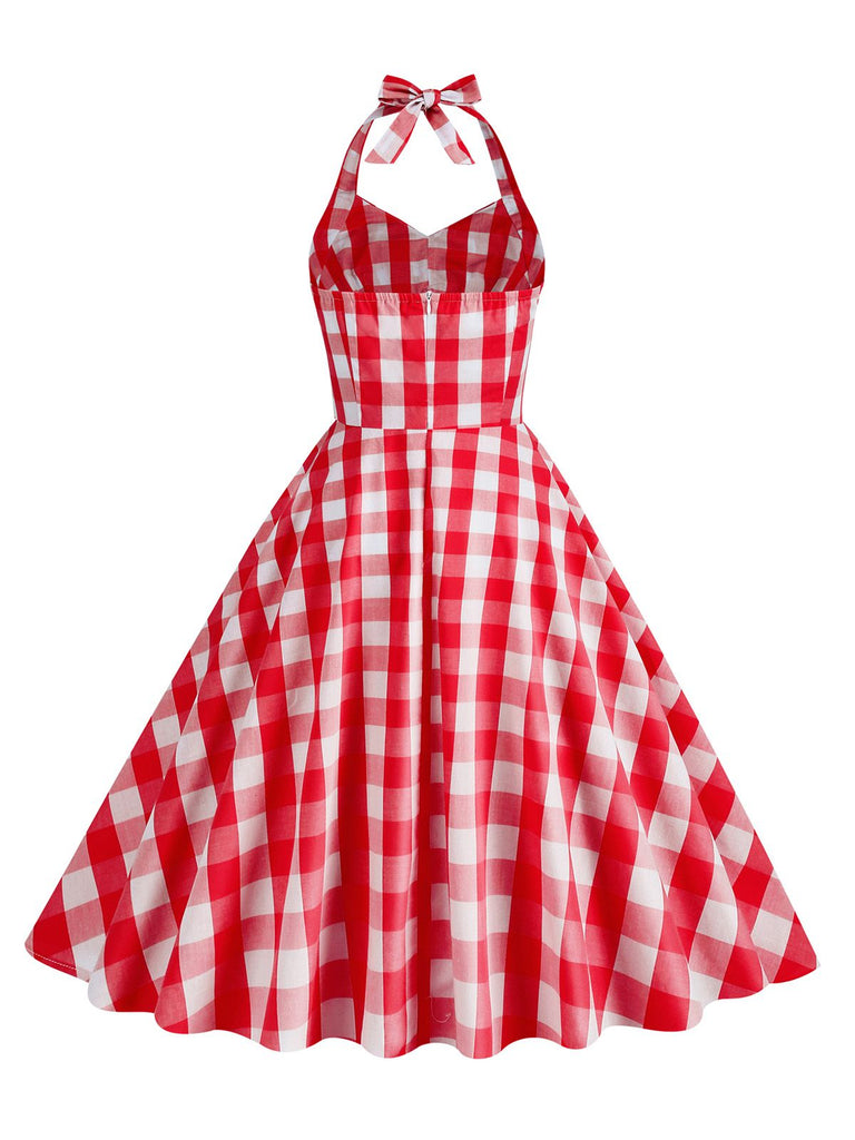 She slips into this 1950s Plaid Halter Swing Dress and suddenly it's a 1950s daydream