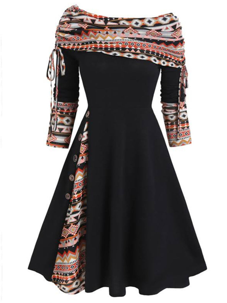 1950s Plaid Patchwork Lace-Up Off-Shoulder Dress: timeless style reimagined
