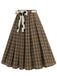 1950s Polka Dot Belt Plaid Pleated Skirt - vintage skirt, retro style