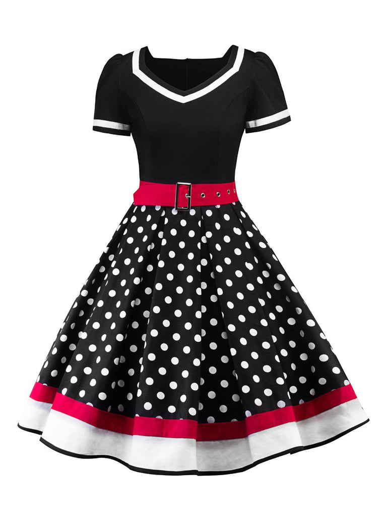 1950s Polka Dot Belted Patchwork Dress — vintage elegance for the modern woman