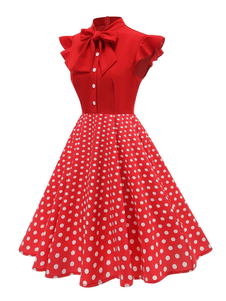 1950s Polka Dot Bow Swing Dress - vintage dress, retro fashion, rockabilly