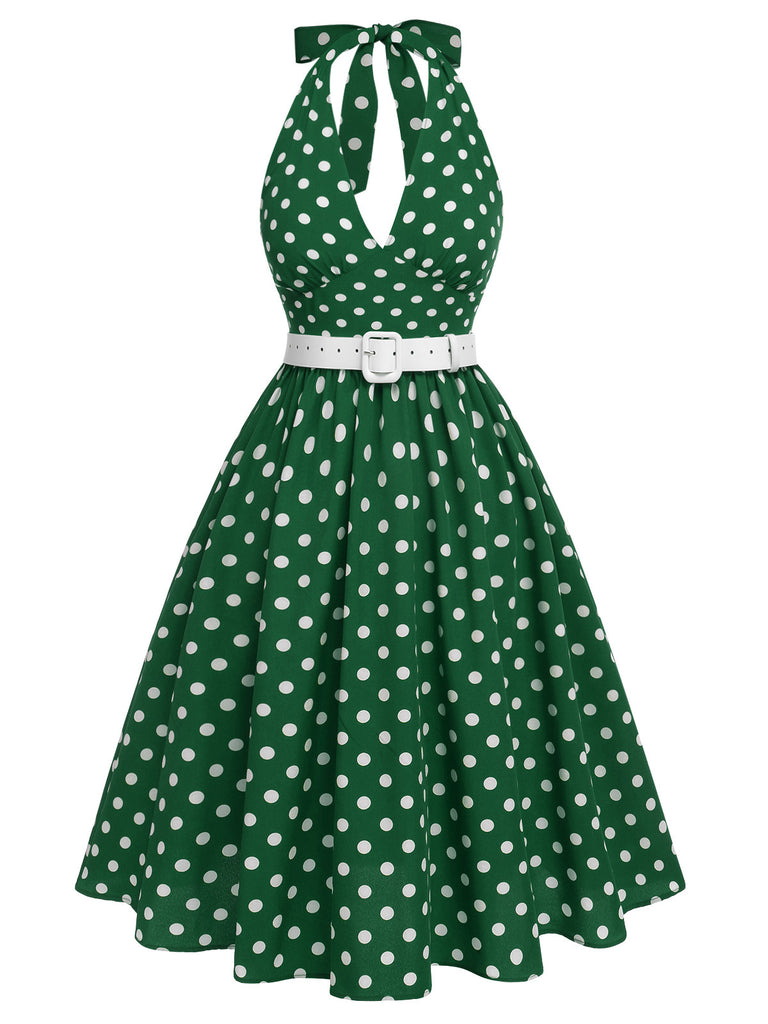 This 1950s Polka Dot Halter Dress wraps her in 1950s elegance, one twirl at a time