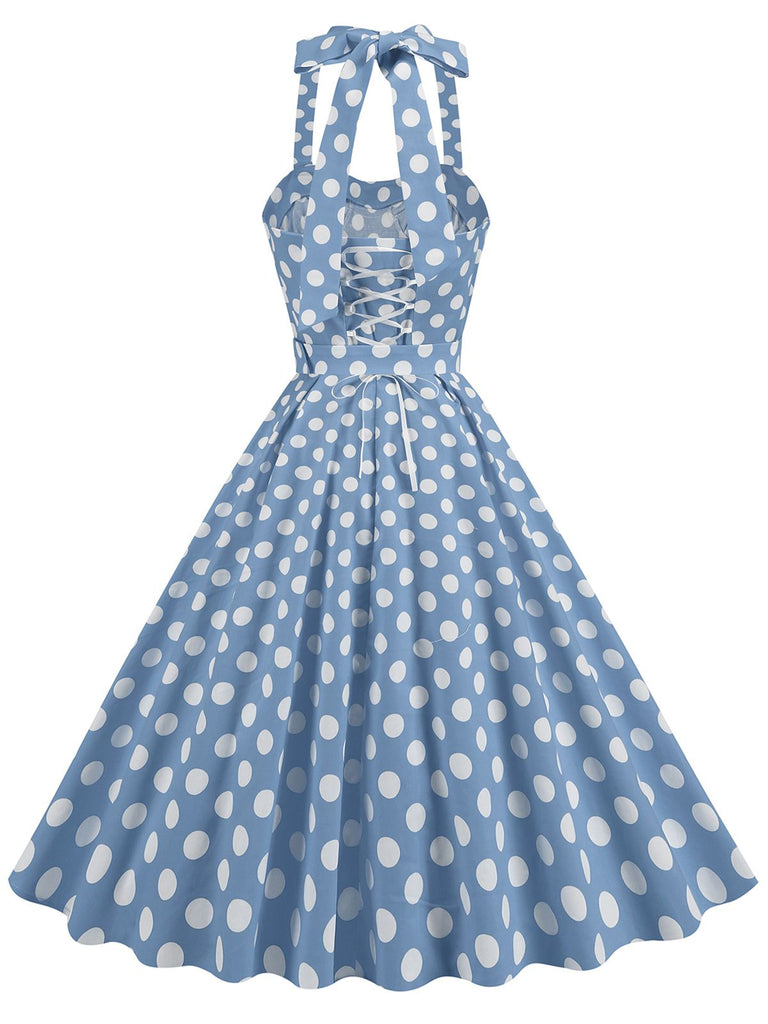 1950s Polka Dot Halter Neck Belt Dress, vintage dress, retro fashion, rockabilly, pin-up fashion - perfect for women who love vintage and retro fashion