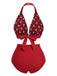 Red 1950s Polka Dot Halter Separate Swimsuit, vintage swimsuit, pin-up swimwear - perfect for women who love vintage and retro fashion