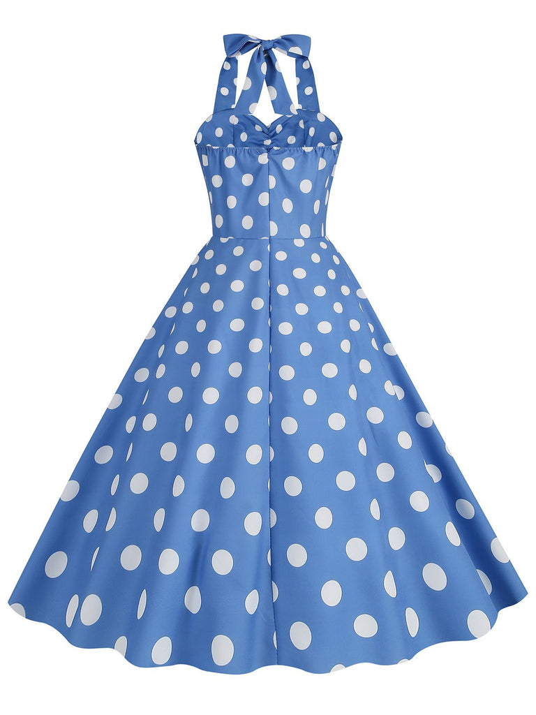 This 1950s Polka Dot Halter Swing Dress wraps her in 1950s elegance, one twirl at a time