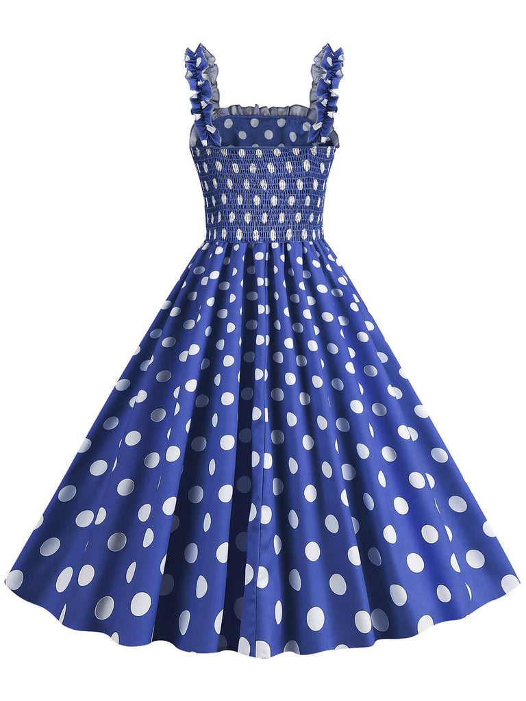 1950s Polka Dot Smocking Strap Dress, vintage dress, retro fashion, rockabilly, pin-up fashion - perfect for women who love vintage and retro fashion