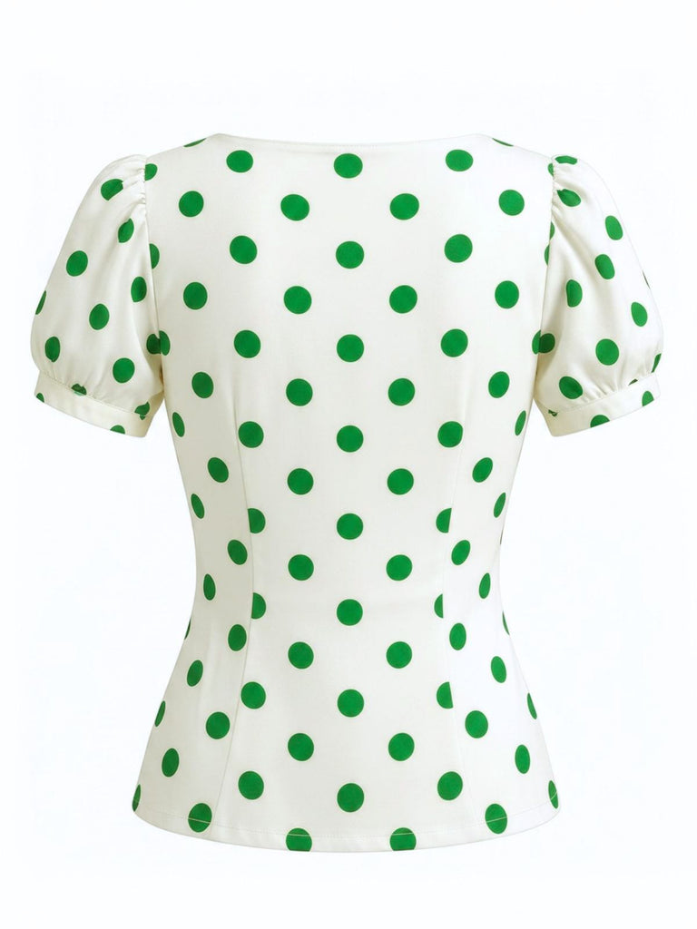 1950s Polka Dots Fitted Puff Bleeve Top, vintage top, retro blouse - perfect for women who love vintage and retro fashion