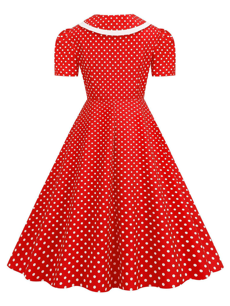 1950s Polka Dots Lapel Bowknot Swing Dress, vintage dress, retro fashion, rockabilly, pin-up fashion - perfect for women who love vintage and retro fashion