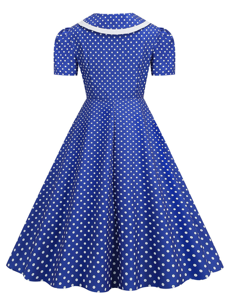 1950s Polka Dots Lapel Bowknot Swing Dress, vintage dress, retro fashion, rockabilly, pin-up fashion - perfect for women who love vintage and retro fashion