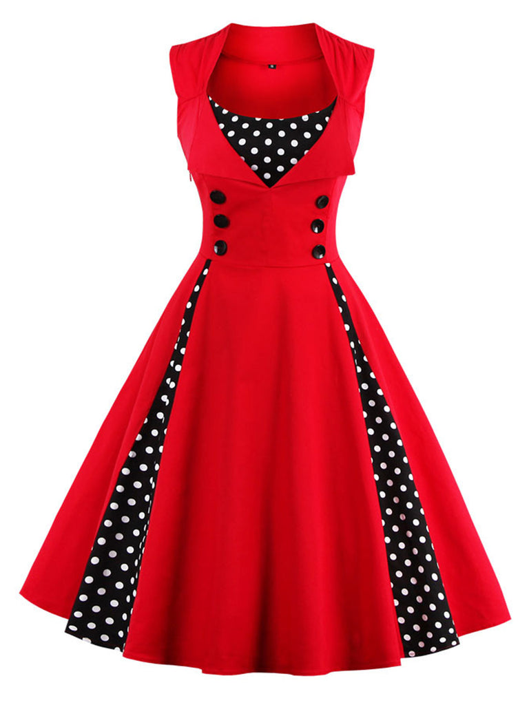 1950s Polka Dots Lapel Patchwork Swing Dress — vintage elegance for the modern woman