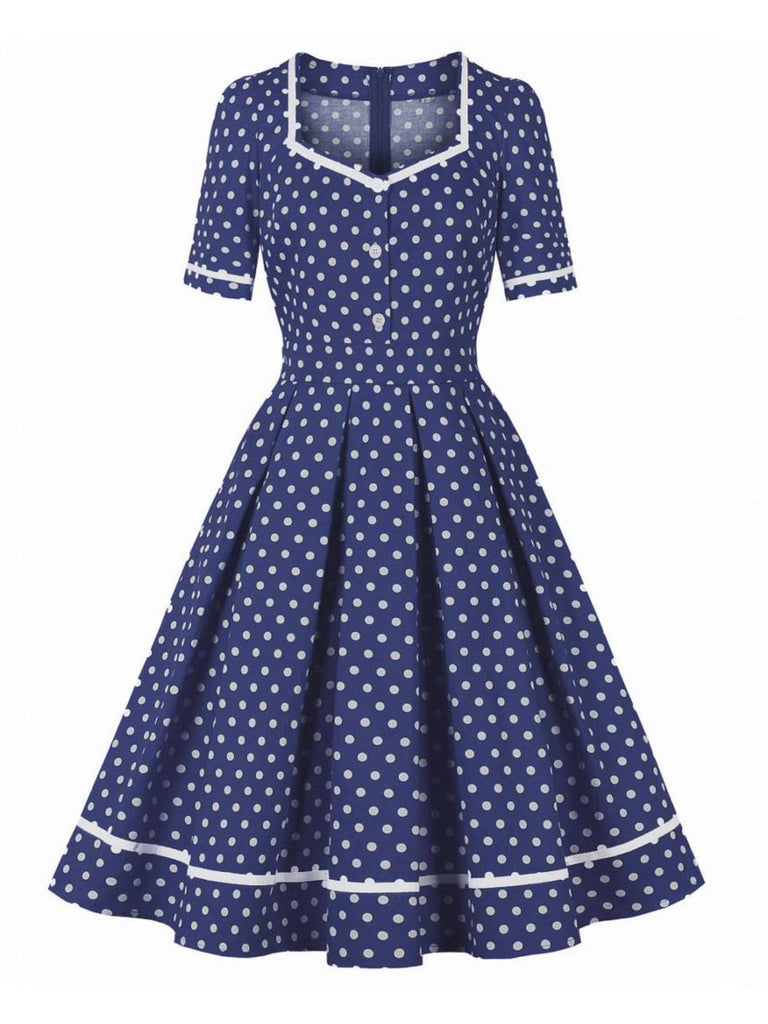 This 1950s Polka Dots Patchwork Swing Dress wraps her in 1950s elegance, one twirl at a time