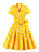 She slips into this 1950s Polka Dots Waist Tie Lapel Dress and suddenly it's a 1950s daydream