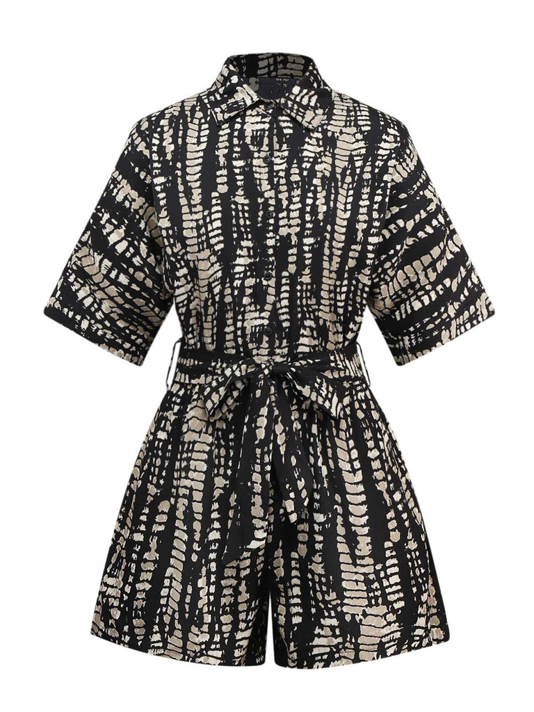 1950s Print Tie Waist Shirt Romper - vintage jumpsuit, retro fashion
