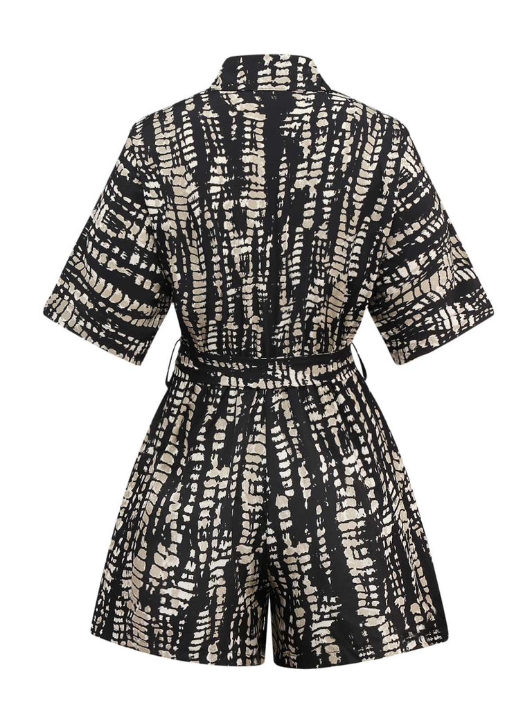 1950s Print Tie Waist Shirt Romper - vintage jumpsuit, retro fashion