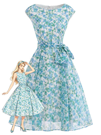 [Pre-Sale] 1950s Print Tie Waist Swing Dress