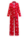 Red 1950s Christmas Snowflake Candy Cane Pajama Set - vintage fashion, retro style, elegant red