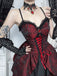1950s Red Rose Jacquard Lace-Up Dress - 10