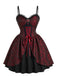 1950s Red Rose Jacquard Lace-Up Dress - 1