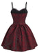 1950s Red Rose Jacquard Lace-Up Dress - 2