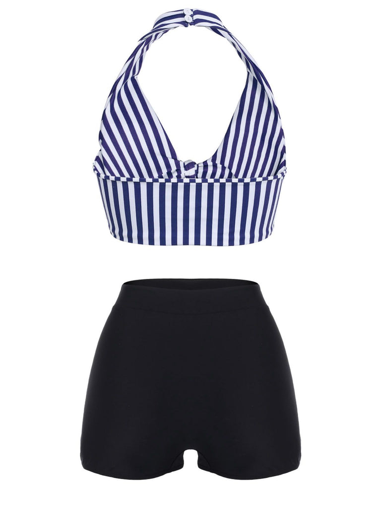 1950s Retro Halter Stripes Bikini Set - vintage fashion, retro style