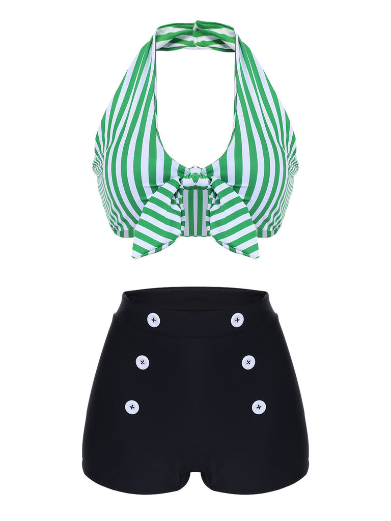 1950s Retro Halter Stripes Bikini Set - vintage fashion, retro style
