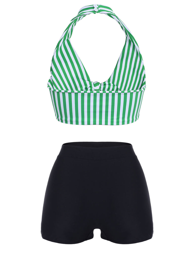 1950s Retro Halter Stripes Bikini Set - vintage fashion, retro style