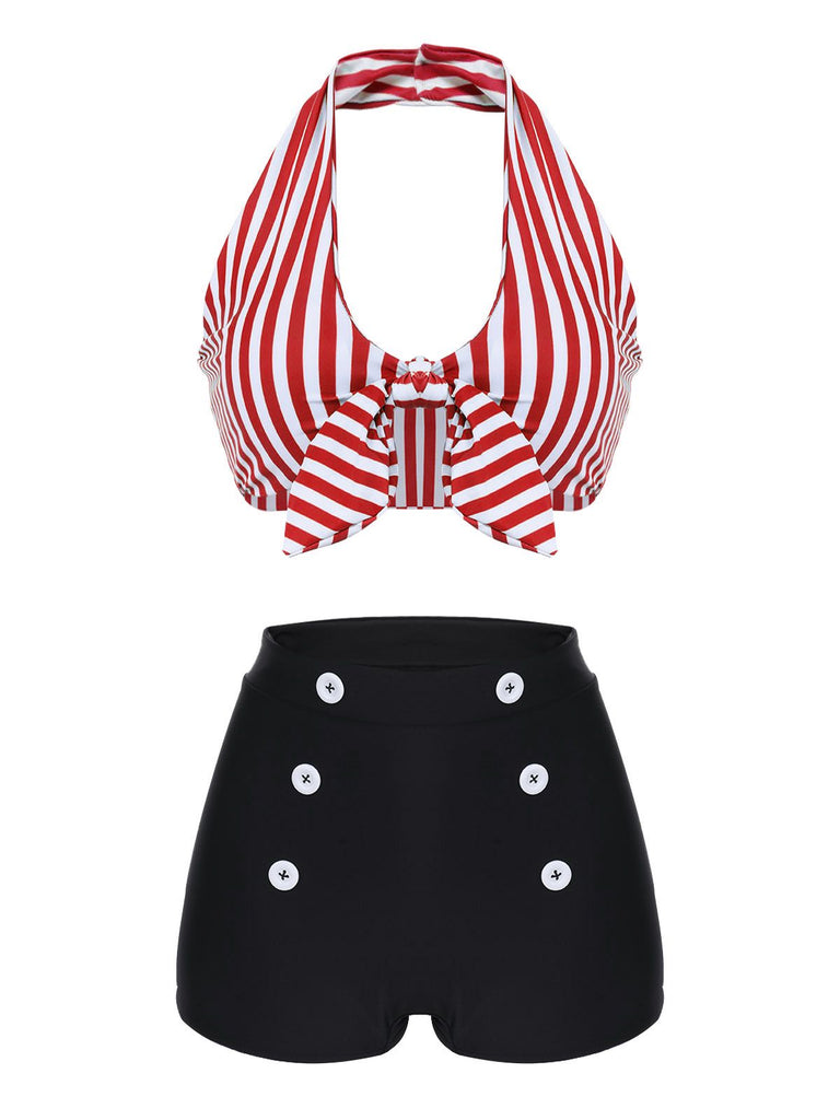 1950s Retro Halter Stripes Bikini Set - vintage fashion, retro style