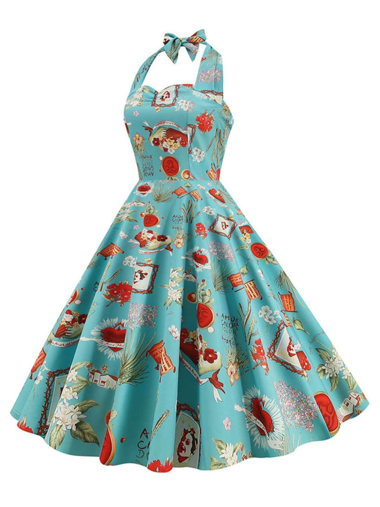 This 1950s Retro Pictorial Halter Swing Dress wraps her in 1950s elegance, one twirl at a time