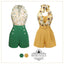 2PCS 1950s Yellow Sunflower & Green Floral Halter Romper - vintage jumpsuit, retro fashion