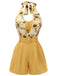 2PCS 1950s Yellow Sunflower & Green Floral Halter Romper - vintage jumpsuit, retro fashion