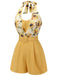 2PCS 1950s Yellow Sunflower & Green Floral Halter Romper - vintage jumpsuit, retro fashion