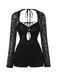 Black 1950s Lace Long Sleeve Cutout Bodysuit Romper - vintage jumpsuit, retro fashion, classic black