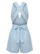 Blue 1950s Striped V-Neck Sleeveless Crisscross Belted Romper - vintage jumpsuit, retro fashion