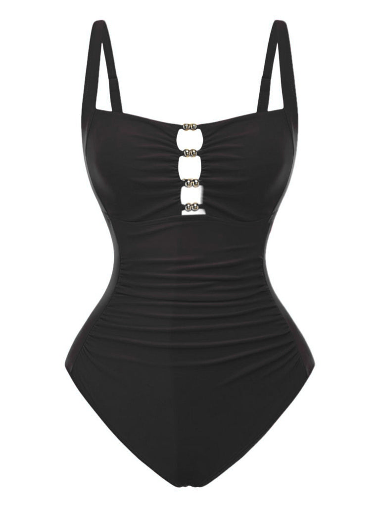 1950s Ruched Cutout Tummy Control One-Piece Swimsuit - vintage swimwear, retro swimsuit, pin-up style for vintage lovers