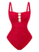 1950s Ruched Cutout Tummy Control One-Piece Swimsuit - vintage swimwear, retro swimsuit, pin-up style for vintage lovers