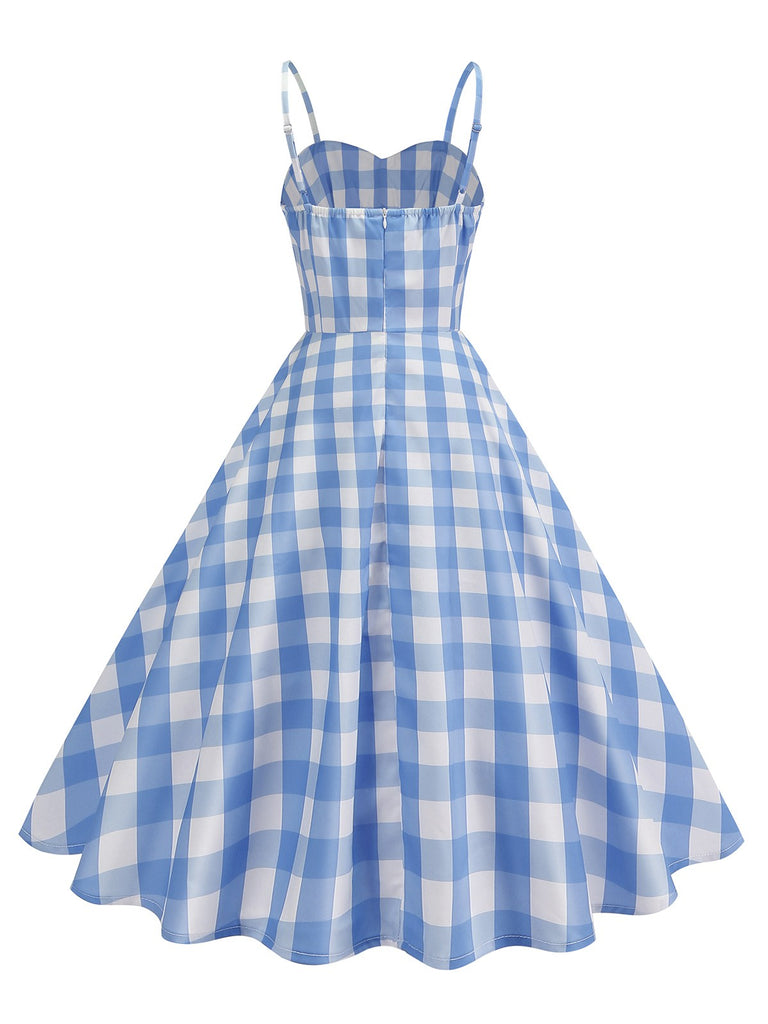 1950s Ruched Spaghetti Straps Gingham Plaid Dress: where 1950s romance meets her modern spirit