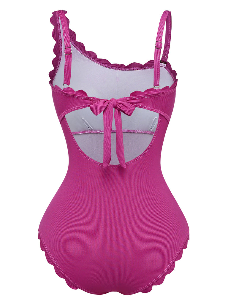 Pink 1950s Ruffle Slim Bikini One Piece One Piece Swimsuit 4