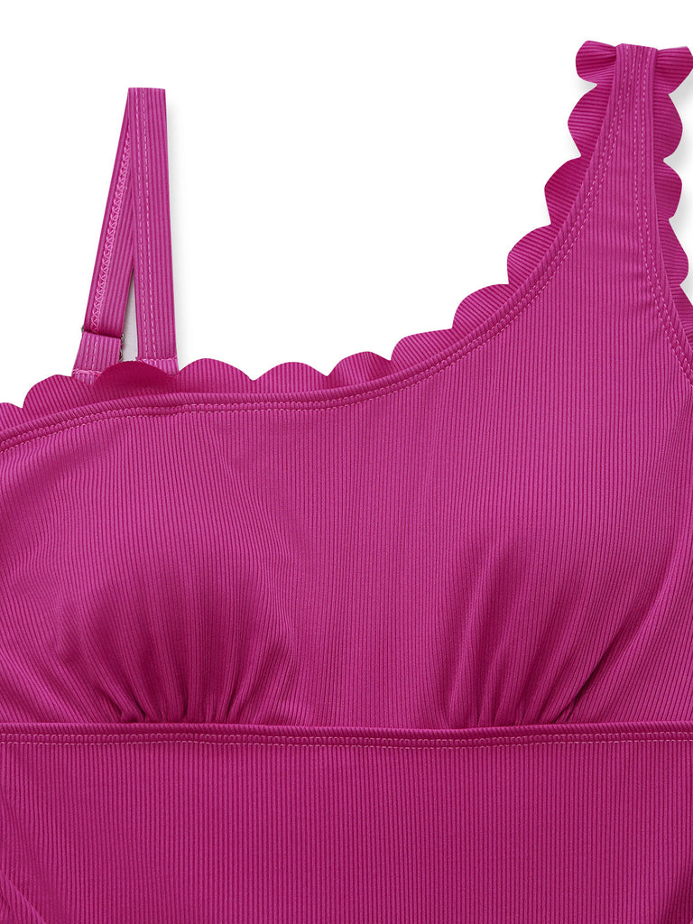 Pink 1950s Ruffle Slim Bikini One Piece One Piece Swimsuit 7