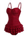 1950s Ruffled Ruched Tiered One-Piece Swimsuit - vintage swimwear, retro beach style for women