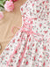 1950s Ruffled Square Neck Sleeveless Floral Print Swing Dress