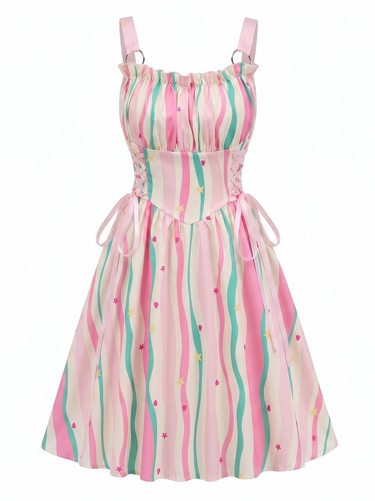 1950s Ruffled Square Neck Sleeveless Floral Print Swing Dress, vintage dress, retro fashion, rockabilly, pin-up fashion - perfect for women who love vintage and retro fashion