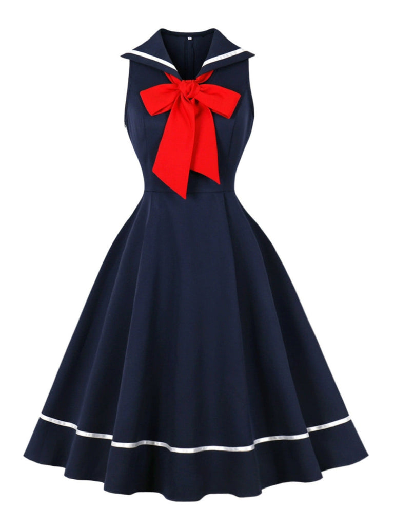 1950s-Sailor-Red-Bow-Sleeveless-Swing-Dress, vintage, retro, dress