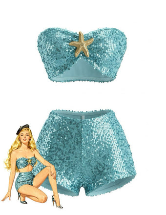 1950s-Sequin-Starfish-Bandeau-Bikini-Set, vintage, retro, swimwear