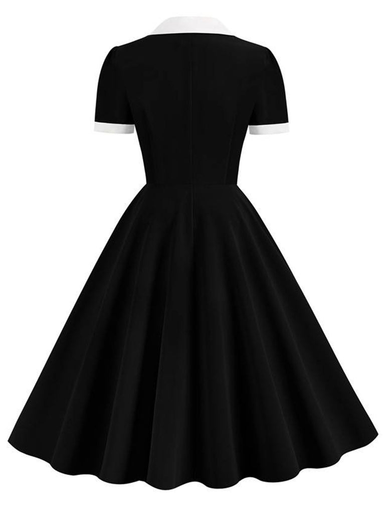 She slips into this 1950s Shirt Collar Buttons Swing Dress and suddenly it's a 1950s daydream