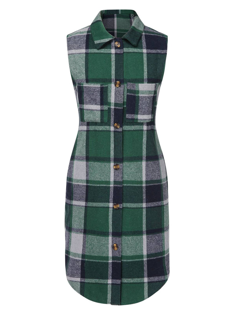 1950s Shirt Collar Flannelette Plaid Vest Coat - vintage fashion, retro style